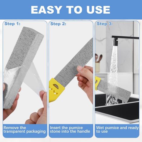Brosse de nettoyage de toilettes en pierre ponce six pièces (avec deux manches) avec blocs de pierre ponce remplaçables, bâtonnets détartrants naturels et nettoyant anticalcaire pour carrelage de sall (1/2)