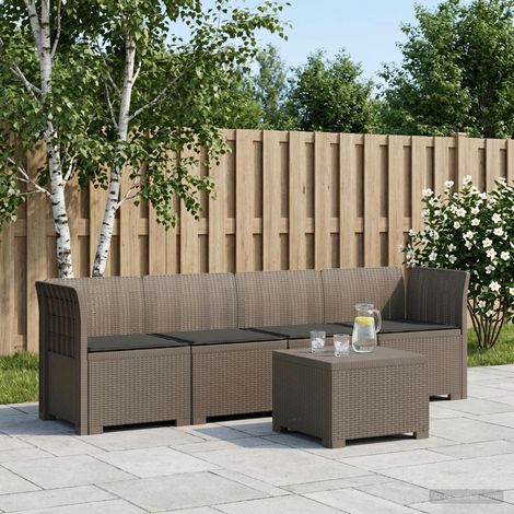 Canapé de Jardin Modulable 4 Places Aspect Rotin PP Gris Clair avec Table et Coussins - PANGIVO (1/5)