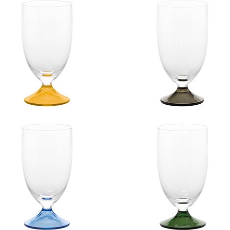 Zafferano Maestro : Lot de 4 Verres à Pied en Verre Sodocalcique Soufflé à la Bouche, Design Vénitien, Couleurs Assorties Gris Or Vert Bleu