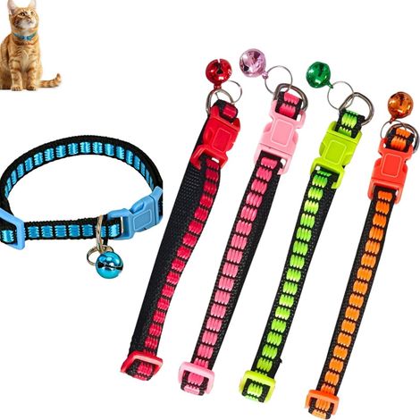 5 Pièces Collier de Sécurité pour Chaton et Chat Anti-Étranglement à Libération Rapide,Collier Réglable Réfléchissant avec Clochette en Nylon,pour Petits Chats et Chats Adultes (1/5)