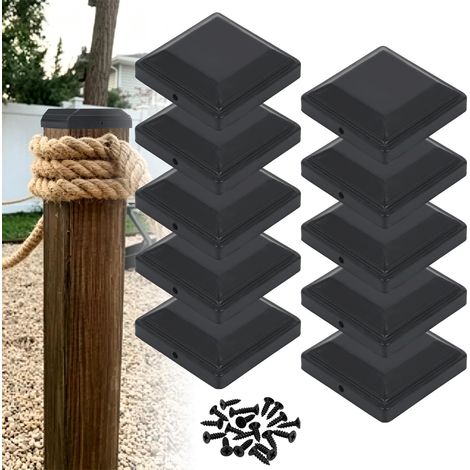 Lot de 10 capuchons de poteau en acier inoxydable 304 - Noir - 7 x 7 cm - Pour poteaux de clôture et poteaux en bois, forme pyramidale, avec vis en acier inoxydable (1/5)