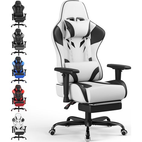 Devoko Chaise de Gaming avec Accoudoirs Réglables, Chaise de Bureau Érgonomique avec Repose-Pieds, Chaise Gamer avec Capacité de Charge 150 kg, Noir Blanc