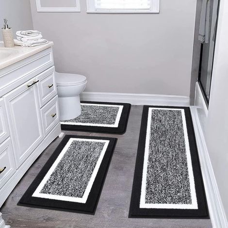 Ensemble de tapis de salle de bain 3 pièces, tapis de salle de bain en microfibre extra doux, antidérapant et absorbant, noir (1/5)