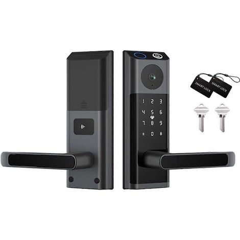 Serrure intelligente avec caméra et poignée, serrure de porte sans clé par empreinte digitale + contrôle via application Wi-Fi (1/5)