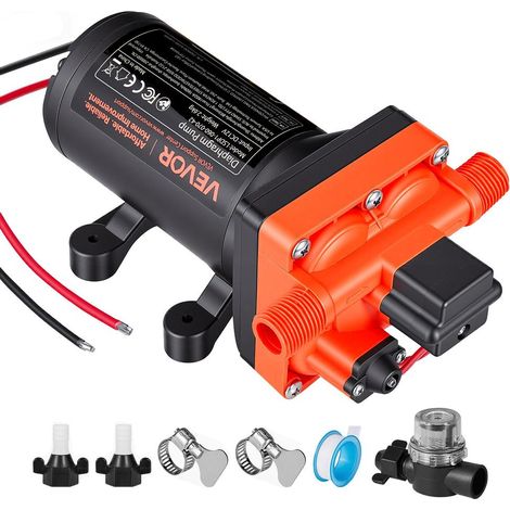 Pompe à Eau à Membrane Auto-amorçante 12 V CC 22,7 L/min Pression 4,8 bar 4 Chambres, avec Pressostat, Pompe à Eau pour Camping-car, Lavage de Voitures, Bateaux, Irrigation Agricole, Jardin (1/5)