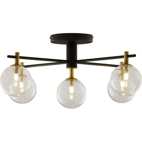 Plafoniera FIGARO nero oro, 5 luci G9, sfere vetro Jupiter (1/5)