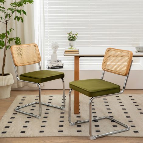 DESMIU Chaise de Salle à Manger Lot de 2 Empilable Dossier en Rotin Assise en Velours Vert 58.0 × 45.0 × 33.0 cm (1/5)