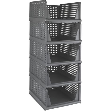 Haloyo® Set di 5 scatole portaoggetti pieghevoli, cestino portaoggetti e organizer per cassetti in plastica impilabile, 33x42x90 cm, grigio (1/5)