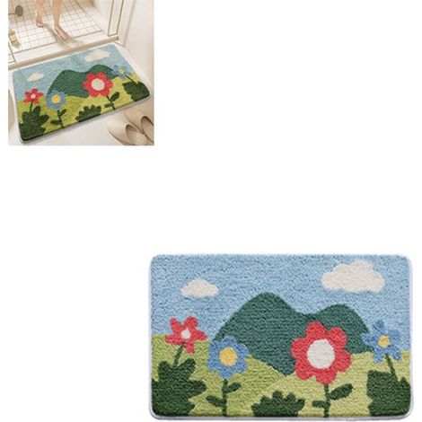 1-teilige 50 x 80 cm große, rutschfeste Mikrofaser-Badematte mit Blumenmuster, schnelltrocknend und saugfähig. (1/3)