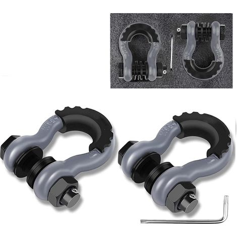 Lot de 2 grandes manilles à anneau en D de 3/4" - Résistance à la rupture - Avec broche de 7/8" et vis de sécurité antivol - La capacité de traction est de 10471 kg (4,75 T) (gris) (1/5)