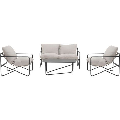 Salon de jardin métal textilene 4 places canapé fauteuils table extérieur terrasse Zeno