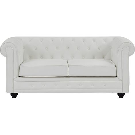 Canapé 2 places en simili blanc CHESTERFIELD (1/4)
