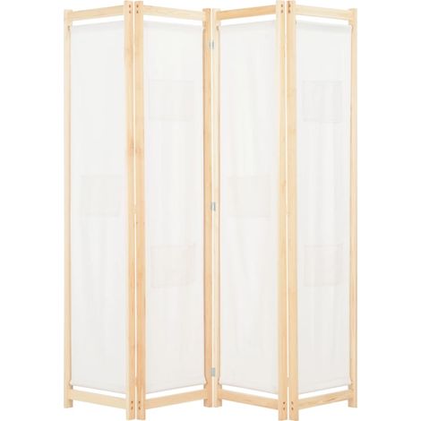 Divisorio a 4 Pannelli Crema 160x170x4 cm in Tessuto vidaXL