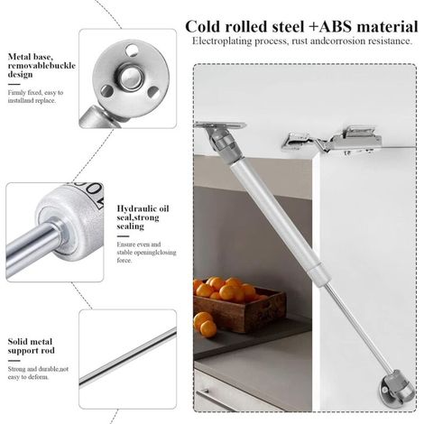 100-N-Gasdruckfeder für Möbel, Hydraulikzylinder aus ABS-Zinklegierung, Größe 260/145 mm, 4 Stück, silber