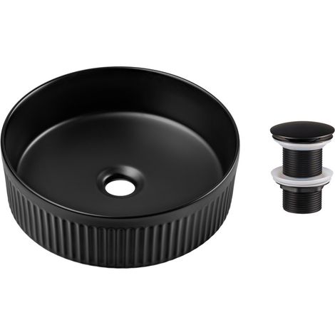 Vasque à poser ronde 36 cm noir mat avec bonde clic-clac noire incluse