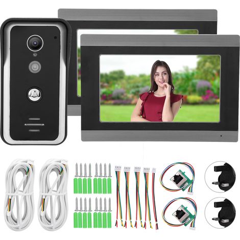 Kit de visiophone vidéo filaire WiFi avec 2 écrans 7 pouces, contrôle à distance via application TUYA, alimentation AC100-240V, prise UK. (1/5)