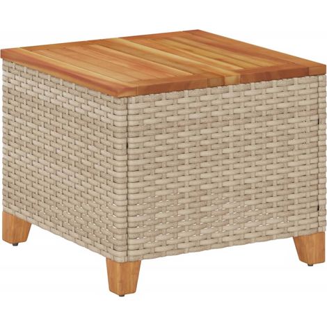 vidaXL Gartentisch beige 45x45x37 cm aus geflochtener Harz und Akazienholz