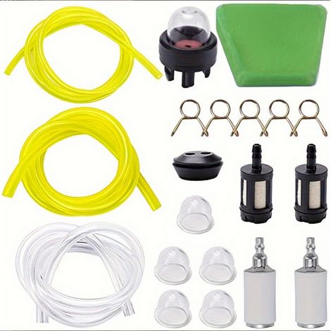 Kit de 20 tuyaux d'alimentation flexibles de 30 cm de long, comprenant filtre à essence, poire d'amorçage, joint, tuyau et brosse pour débroussailleuses et tronçonneuses.