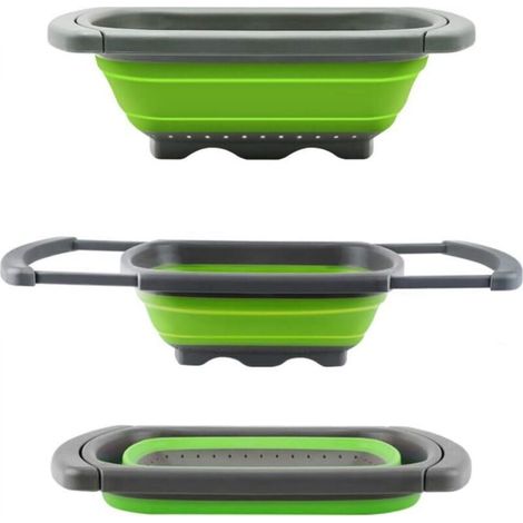 Collapsible Colander, Over-the-Sink Folding Colander for Fruits and Vegetables, Colander with Extendable Handles - (Green and Red), Red - 39.2 x 27.6 x 4.4 cm, 540 g (1/4)
