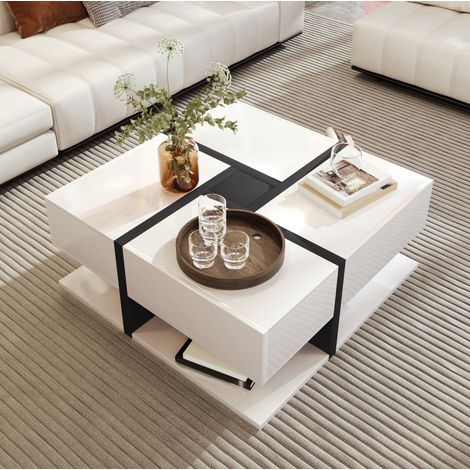 Mesa salón cuadrada con 4 cajones y balda blanca moderna OKMYHOME (1/5)