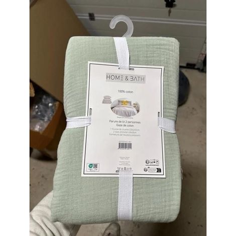 Housse de couette Simple Gaze de Coton Double Face 125gr/m2 220x240 cm +2 Taies 63x63cm Vert d'eau