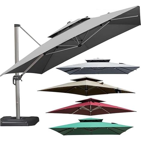 Auvent De Remplacement Pour Parasol De Terrasse Carré À 2 Niveaux Et 8 Baleines 3 X 3 M, Housse Rechange Pour Parasol Déporté Carré Résistant Aux UV Et À L'eau (auvent Uniquement), Jardin (1/5)