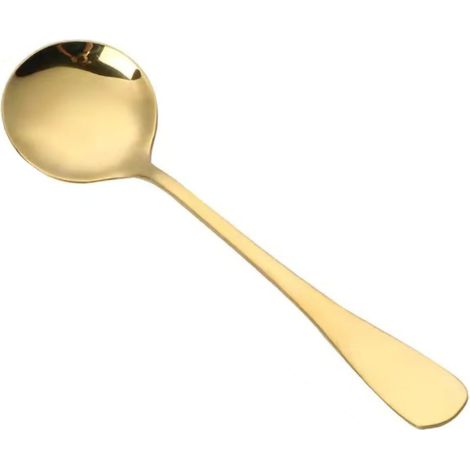 Cuillère ronde épaisse en acier inoxydable avec long manche confortable pour yaourt, pudding, crème glacée et céréales (dorée) (1/5)