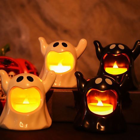 12 bougies LED blanches sans flamme - Décoration fantôme - Alimentées par des piles LED (1/5)