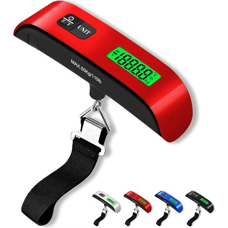 Bilancia per bagagli, bilancia per bagagli da 110 libbre, con 4 unità e display a LED, bilancia da viaggio digitale (rossa) (1/5)