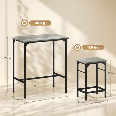 Table de Bar avec 2 Tabourets, Table de Cuisine Ronde avec Repose-Pieds Antidérapants, Ensemble de Salle à Manger pour Cuisine et Séjour, Gris (1/5)