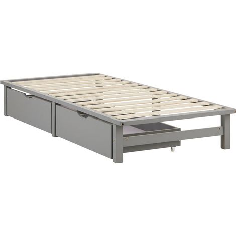 Cama de palets de madera maciza gris de 90x200 cm con cajones de almacenaje y somier de láminas LIT06238 (1/5)