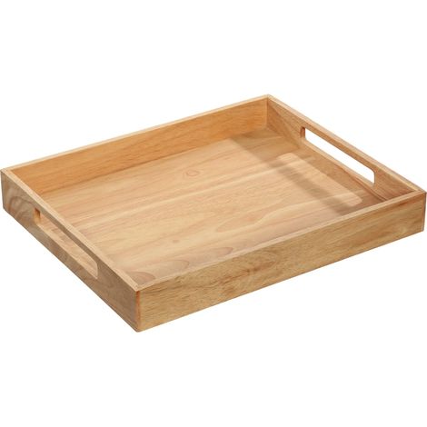 Plateau de service en bois rectangulaire - 44 x 36 x 6 cm - Avec poignées - Plateau à petit-déjeuner - Plateau en bois décoratif pour vaisselle - Bois d'hévéa issu de la culture (1/2)