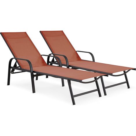 2er-Set Sonnenliegen aus Metall mit Armlehnen "Farniente"- Terracotta