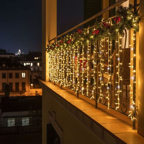 Nastro di Luce StarFall da 300  h 80 cm con 768 led bianco caldo e freddo, cavo trasparente (1/5)