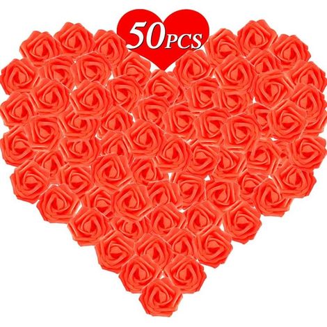 50PCS Rose Blanche Artificielle 7cm Tête de Fleur Blanc Décoration Mariage Party Cérémonie Accessoire de Cheveux (Rouge) (1/4)