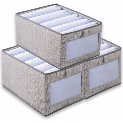 Organisateur de placard, 3 boîtes de rangement, système d'organisation d'armoire, boîte de rangement pliable en tissu avec fenêtre transparente pour ranger les vêtements (gris, 36 x 25 x 20 (1/5)