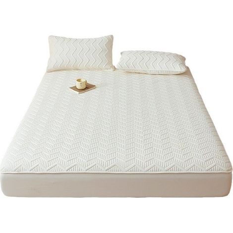 Housse sommier 150 x 200cm Blanc ondulation (1/4)
