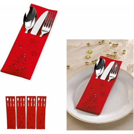 TrAdE Shop Traesio - 6pz Portaposate Feltro Natalizie Rosso 15x9cm Babbo Natale Renna Pupazzo Neve Sagomate -