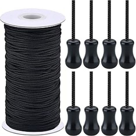 Ensemble d'accessoires pour stores romains : cordon de traction blanc de 1,8 mm, 100 m, poids en bois noir (8 pièces)