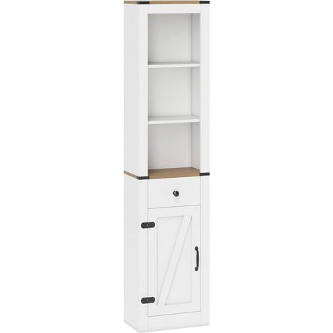 Mobiletto alto per bagno 40 x 24 x 173 cm spazio di archiviazione organizzato design rustico MDF bianco 200015992