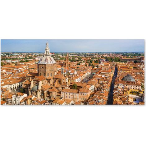 Lupia - Quadro moderno su Tela Canvas DEEP 65X143 cm, con paesaggi e localismi italiani, per casa, soggiorno, capezzale camera da letto, hotel, ufficio, PAVIA - PANORAMA CATTEDRALE (1/4)