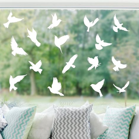 Autocollants Anti-Collision Oiseaux – 16 Stickers Réutilisables Électrostatiques, Motifs d’Oiseaux Variés, Grands Formats Translucides pour Fenêtres et Portes Vitrées Intérieures & Extérieures (1/5)