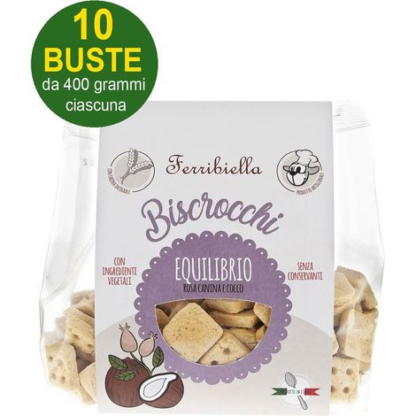Biscrocchi Equilibrio Biscuits à l'églantier et à la noix de coco pour chiens 10 sachets de 400g chacun (1/3)