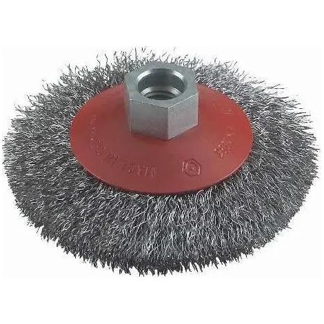 Spazzola conica bosch 100 mm rossa acciaio ondulato