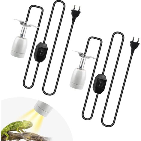 2 Douille E27 Porcelaine Câble 1,8m Interrupteur Pivotant 180° Pour Terrarium Reptile