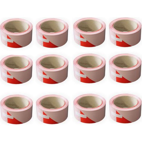 Lot de 12 bandes de chantier 50 mm x 100 m - Rouge et Blanc - Soppec