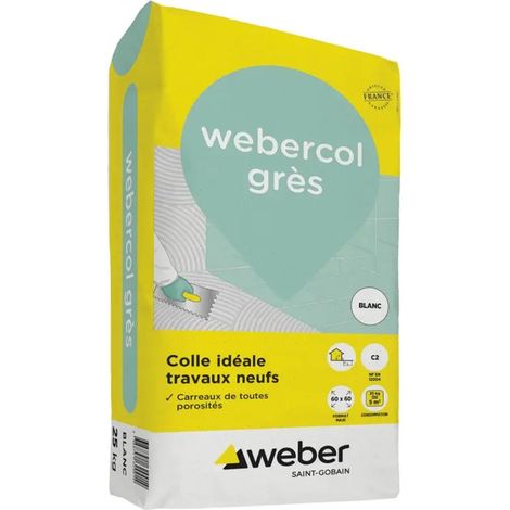 Weber Saint-Gobain Colle pour faïence et grès 25kg, Blanc, mortier, Webercol grès