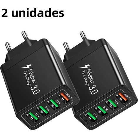 Lot de 2 chargeurs muraux USB noirs à 4 ports avec prises européennes, adaptateur de charge rapide QC3.0 40 W, compatible avec la ch (1/5)