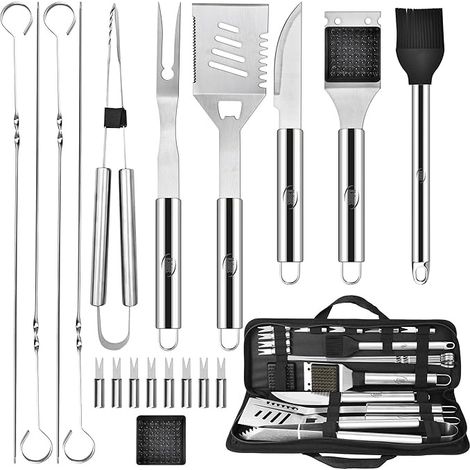 Ensemble de 20 accessoires pour barbecue, comprenant un thermomètre à viande, un étui et un tablier. (1/5)