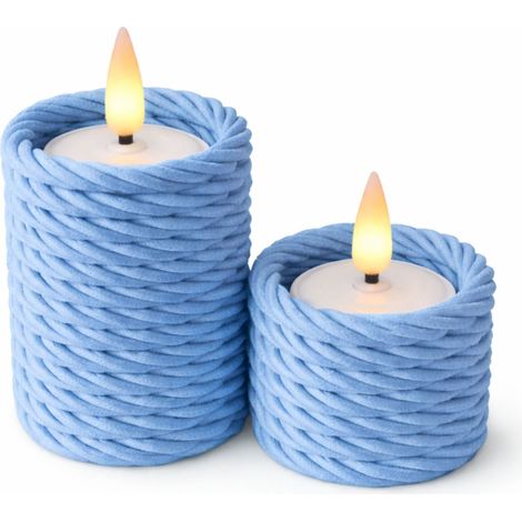 Set aus 2 blauen Teelichthaltern im gedrehten Japandi-Boho-Stil (1/3)